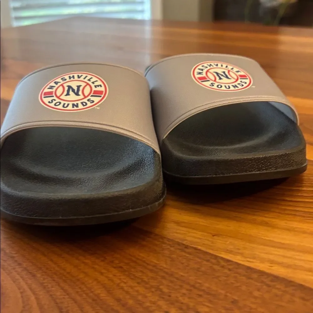 NEW Womens Nashville Sounds Triple A Baseball Gray Black Slides Sandals Size 8